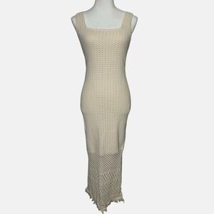 House of Harlow 1960 Knit Midi Dress Size Medium Cream Sleeveless Resort Beachy